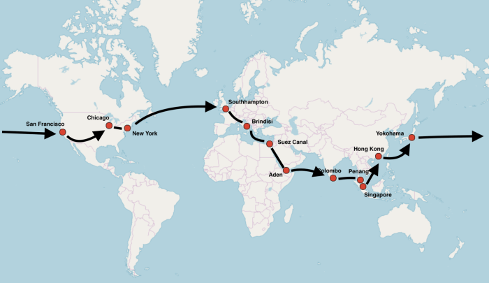 Mapa de la vuelta al mundo de Nellie Bly
